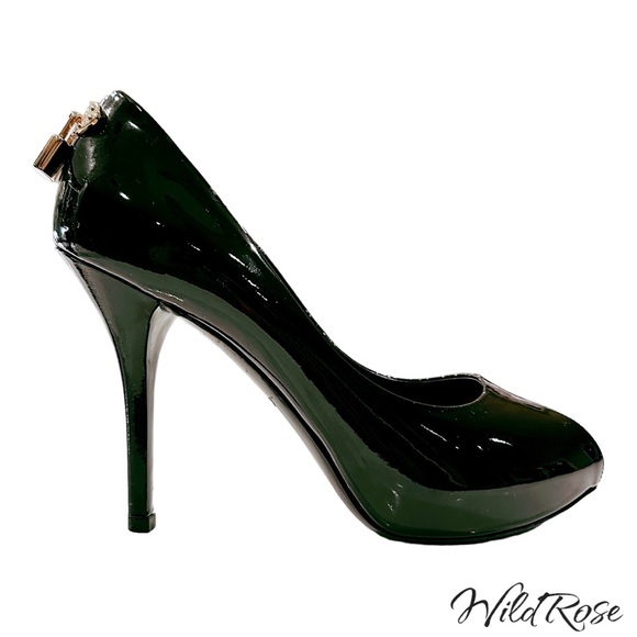 LOUIS VUITTON LV Gold Padlock Black Patent Oh Really Platform Peep Toe Pumps 38 - Picture 3 of 17